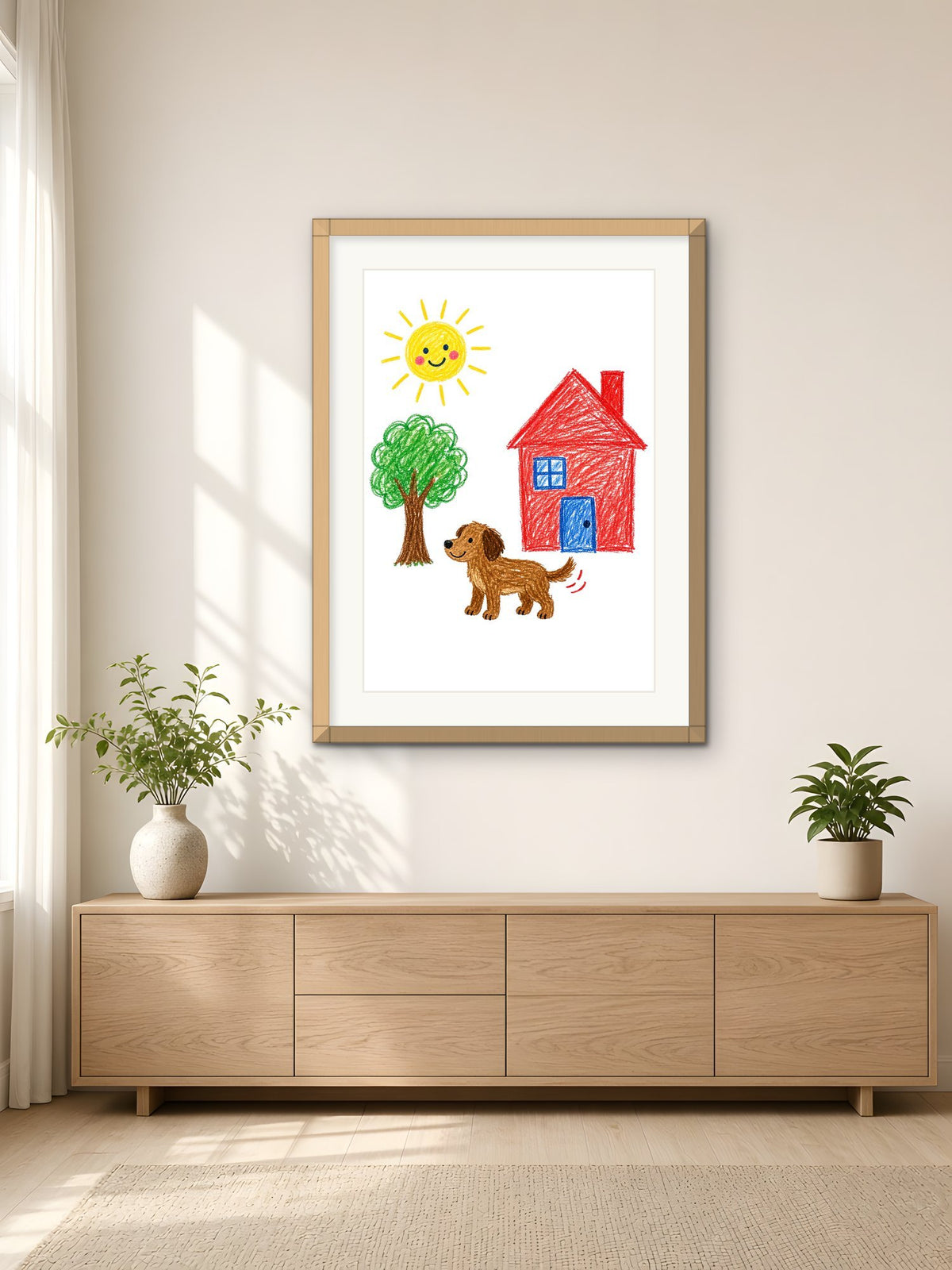 Their Drawing, Kept Forever - Poster printed with the child's crayon drawing
